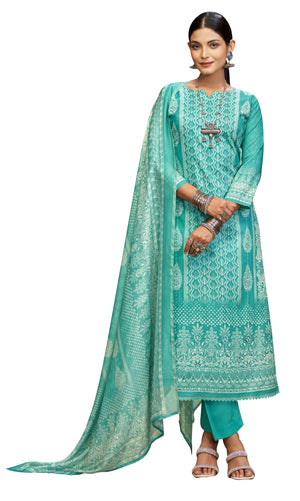 DRAVINAM Trends Women's Unstitched Maslin Salwar Suit Dress Material - Pure Bemberg Maslin Aari Work Kameez II Rayon Unstitch Bottoms II Viscose Maslin Digital Prints Dupatta