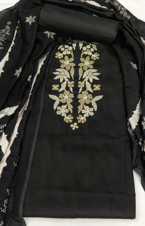 DRAVINAM Trends Women's Pure Cotton Embroidered Unstitched Dress Material with Printed Muslin Dupatta