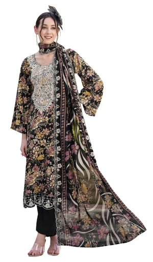 DRAVINAM Trends Pure Viscose Rayon Digital Printed Fancy Embroidered Organza Lace Suit Dress Material with Unstitched Bottoms and Cotton Cutwork Embroidered Dupatta