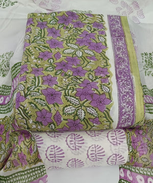 DRAVINAM Trends Hand Block Print Cambric Cotton Unstitched Salwar Suit Set for Women with Pure Chiffon Hand Printed Dupatta