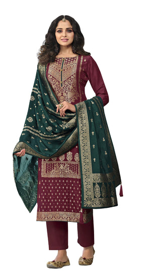 DRAVINAM Trends Women’s Unstitched banarasi Salwar Suit Fabric Dress Material with pure banarasi Dupatta (Red)
