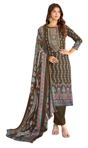 DRAVINAM Trends Women's Unstitched Woolen Kashmiri Printed Siroski Work Winter wear suits for women with Shawl