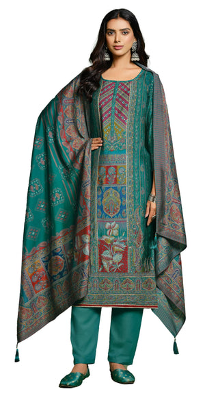 DRAVINAM Trends Unstitched Women Maslin Suit Material – Embroidered Printed Maslin Top, Maslin Bottoms and Maslin Printed Dupatta