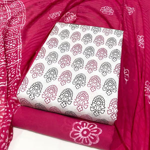 DRAVINAM Trends Unstitched Jaipuri Handmade Wax Batik Print Soft Cotton Dress Material with Dupatta