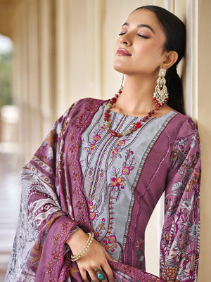 DRAVINAM Trends Women's Unstitched Pakistani Digital Print Embroidered Pure Cotton Salwar Suit Dress Materials with Cotton Embroidered Cutwork Dupatta