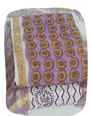 DRAVINAM Trends Hand Block Print Cambric Cotton Unstitched Salwar Suit Set for Women with Pure Chiffon Hand Printed Dupatta