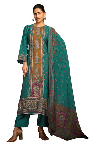 DRAVINAM Trends Women's Unstitched Maslin Suit Material - Embroidered Digital Printed Foil Masline Top II Masline Bottoms II Maslin Digital Dupatta