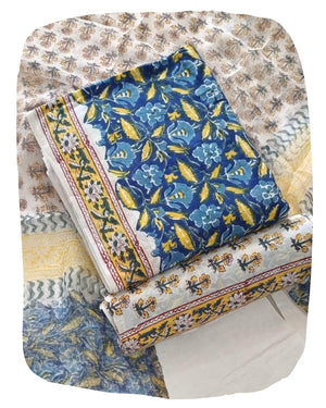 DRAVINAM Trends Sanganeri Hand Block Print Pure Cambric Unstitched Cotton Suit Dress Material with Kota Doriya Hand Printed Dupatta