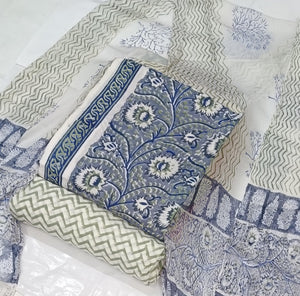 DRAVINAM Trends Hand Block Print Cambric Cotton Unstitched Salwar Suit Set for Women with Pure Chiffon Hand Printed Dupatta