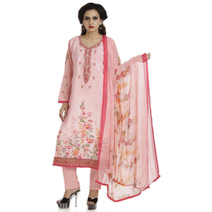 DRAVINAM Trends Women's Embroidered Pure Crepe Floral Printed Salwar Suit Dress Material with Printed Georgette Dupatta (Unstitched)
