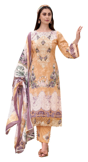 DRAVINAM Trends Women's Unstitched Salwar Suit Dress Material - Cotton Digital Printed Organza Embroidered Kameez II Unstitch Bottoms II Cotton Dupatta