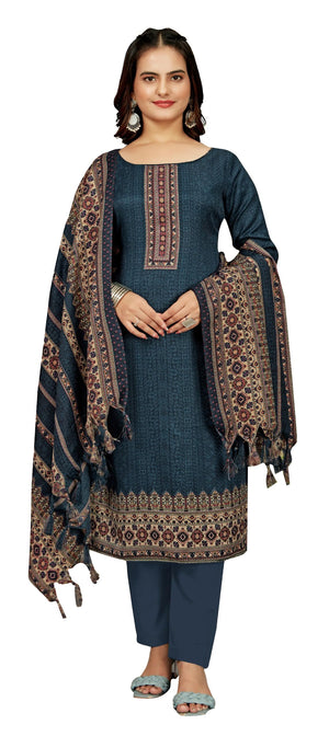 DRAVINAM Trends Women's Unstitched Winter Wear Digital Printed Heavy Woolen Pashmina Salwar Suit Dress Material with Printed Shawl Dupatta