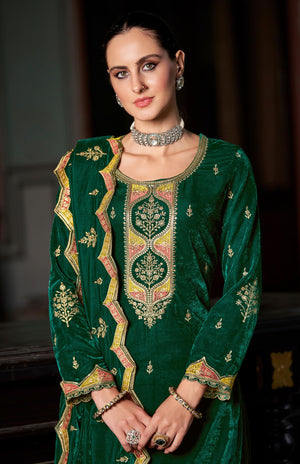 DRAVINAM Trends Women's Unstitched Winter wear Premium Velvet Embroidered Salwar suit Dress Material with Dupatta and Unstitch Bottoms
