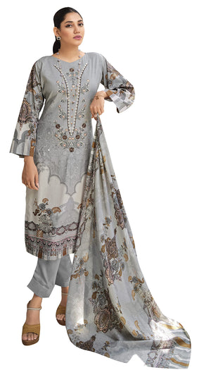 DRAVINAM Trends Women Unstitched Pakistani Print Embroidered Cotton Salwar Suit Dress Materials with Dupatta, Free Size