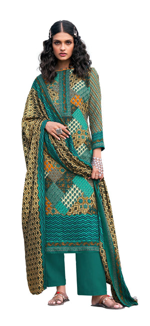DRAVINAM Trends Women's Digital printed Pure Pashmina Woollen Palazzo/Pant/Salwar Suit Dress material with Pashmina shawl Dupatta/Chunni for Casual wear/winter (Blue)