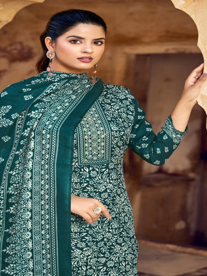 DRAVINAM Trends Women's Printed Pashmina Kani Unstitch Salwar Suit Dress Material with Siroski work and Printed Twill Pashmina Warm Shawl Dupatta
