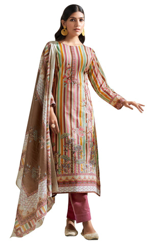 DRAVINAM Trends Unstitched Women Suit Material – Viscose Cotton Digital Printed Embroidered Kameez, Cambric Cotton Plain Bottoms and Printed Dupatta