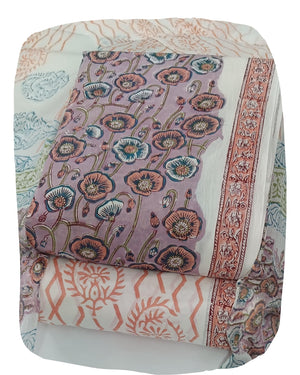 DRAVINAM Trends Hand Block Print Cambric Cotton Unstitched Salwar Suit Set for Women with Pure Chiffon Hand Printed Dupatta