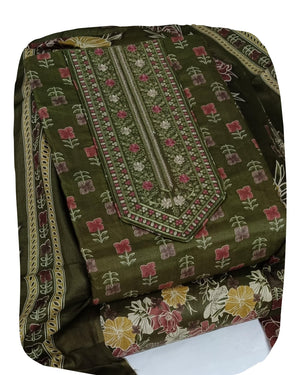 DRAVINAM Trends Women's Printed Embroidered and Hand Work Premium Cotton Jaipuri Unstitched Salwar Suit Dress Material with Mulmul Cotton Dupatta