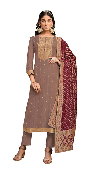 DRAVINAM Trends Women's Coral Silk Weaving Jacquard Unstitched Pakistani Salwar Suit Dress Material with Pure Coral Silk Weaving Jacquard Dupatta (Blue)