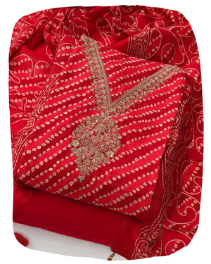 DRAVINAM Trends Womens Modal Silk Unstitched Suit Material with Embroidered Printed Kurta Pant and Dupatta
