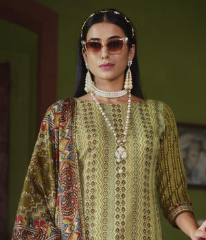 DRAVINAM Trends Women's Unstitched Digital Printed Winter Pure Woollen Pashmina Pakistani Salwar Kameez Suit Dress Materials with Woolen Shawl Dupatta