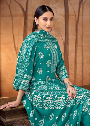 DRAVINAM Trends Women's Winter Wear Unstitched Discharge Print Hand Work Woollen Viscose Pashmina Salwar Suit Dress Material with Pashmina Printed Shawl Dupatta