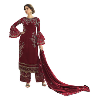 DRAVINAM Trends Women's Faux Georgette Semi Stitched Top With Unstitched Santoon Bottom and Net Dupatta Embroidered Straight Kurta Dress Material (Kurta Set)