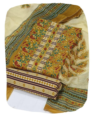 DRAVINAM Trends Women's Jaipuri Printed Embroidered and Hand Work Premium Cambric Cotton Unstitched Salwar Suit Dress Material with Mulmul Cotton Dupatta