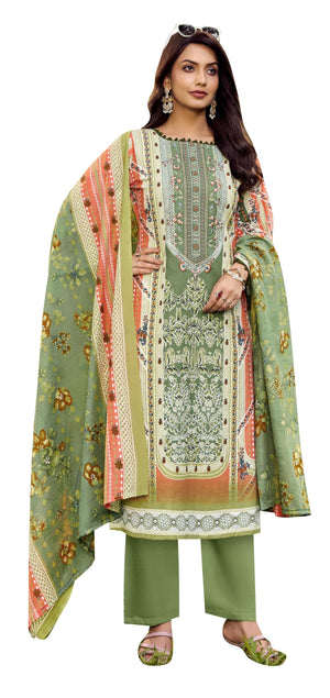 DRAVINAM Trends Women's Unstitched Cotton Suit Dress Material -Embroidered Digital Print Top II Plain Bottoms II Digital Print Dupatta