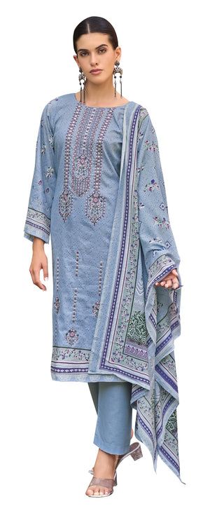 DRAVINAM Trends Women's Pure Lawn Cotton Pakistani Embroidered Salwar Suit Dress Material with Unstitched Bottoms and Printed Cotton Dupatta