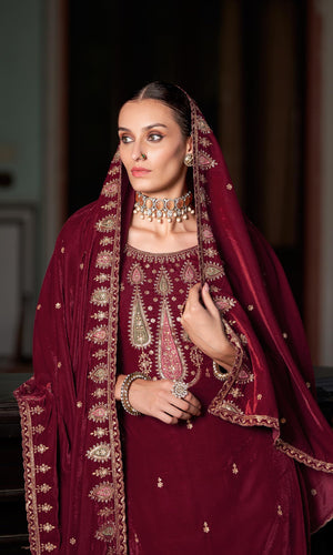 DRAVINAM Trends Women's Unstitched Winter wear Premium Velvet Embroidered Salwar suit Dress Material with Dupatta and Unstitch Bottoms