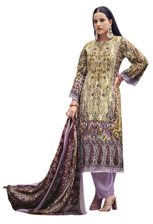 DRAVINAM Trends Unstitched Pakistani Print Embroidered Cotton Salwar Suit Dress Materials with Cotton Printed Dupatta