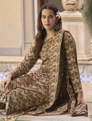 DRAVINAM Trends Women's Unstitched digital Print Woollen Viscose Pashmina embroidered Salwar Suit Dress Material with Wool Pashmina Digital Printed Shawl Dupatta