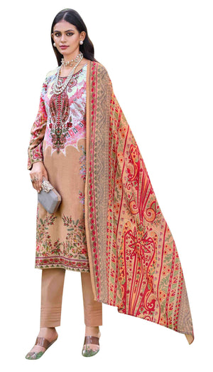 DRAVINAM Trends Unstitched Suit Material Karachi Lawn Cotton Pakistani Digital Printed Embroidered Kameez with Unstitched Bottoms and Cotton Dupatta