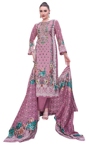 DRAVINAM Trends Unstitched Pakistani Embroidered Pure Cambric Cotton Salwar Suit Dress Materials with Cotton Dupatta