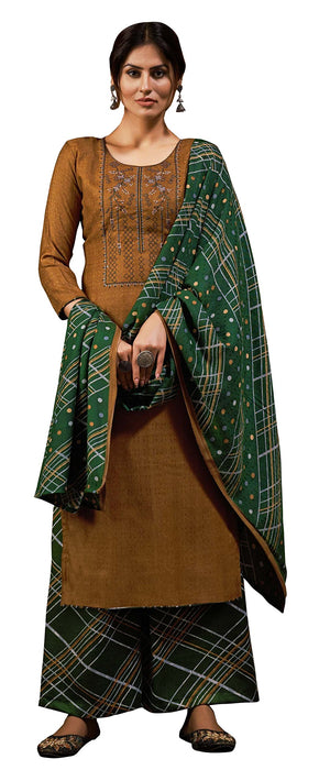 DRAVINAM Trends Women's Pure Wool Pashmina Embroidered Unstitched Palazzo/Pant/Salwar Suit with Pashmina wool Shawl Dupatta/Chunni for/Office Wear/Casual/Winter wear (Mustard)