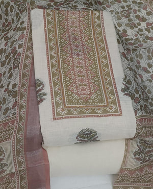 DRAVINAM Trends Women's Premium Pure Linen Floral Printed Unstitched Salwar Suit Dress Material with Dupatta