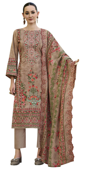 DRAVINAM Trends Women's Unstitched Pakistani Digital Print Embroidered Pure Cotton Salwar Suit Dress Materials with Cotton Embroidered Cutwork Dupatta