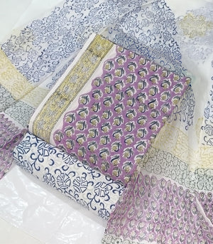 DRAVINAM Trends Hand Paint Pure Cambric Cotton Unstitched Suit Material with Chiffon Hand Printed Dupatta