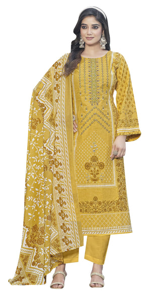 DRAVINAM Trends Women's Pure Lawn Cotton Pakistani Embroidered Suit Dress Material with Unstitched Bottoms and Cotton Dupatta