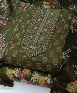 DRAVINAM Trends Women's Printed Embroidered and Hand Work Premium Cotton Jaipuri Unstitched Salwar Suit Dress Material with Mulmul Cotton Dupatta