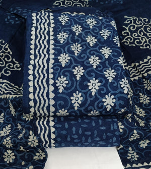 DRAVINAM Trends Hand Block Print Sanganeri Cambric Unstitched Cotton Suit Dress Material for Women with Mulmul Cotton Hand Printed Dupatta