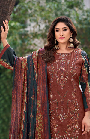 DRAVINAM Trends Women's Pure Lawn Cotton Pakistani Embroidered Suit Dress Material with Unstitched Bottoms and Cotton Dupatta