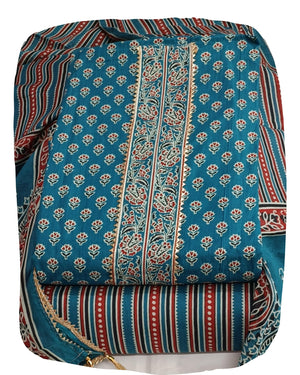 DRAVINAM Trends Women's Jaipuri Printed Embroidered and Hand Work Premium Cambric Cotton Unstitched Salwar Suit Dress Material with Mulmul Cotton Dupatta