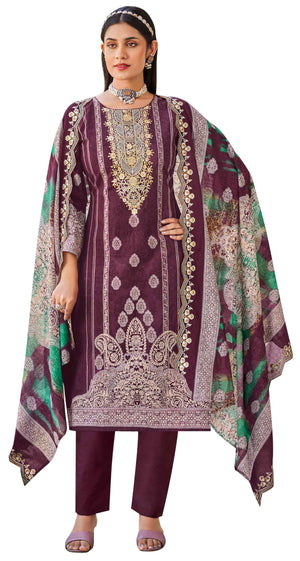 DRAVINAM Trends Women's Unstitched Salwar Suit Dress Material - Cotton Digital Printed Organza Embroidered Kameez II Unstitch Bottoms II Cotton Dupatta
