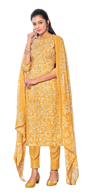 DRAVINAM Trends Women's Pure Cotton Batik Printed Unstitiched Salwar Suit Dress Material with Cotton Printed Dupatta (Grey)