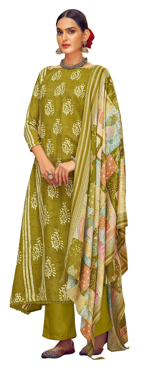 DRAVINAM Trends Women's Unstitched Kaani Print Woollen Pashmina Mirror work Salwar Suit Dress Material with Pashmina Printed Shawl Dupatta (Free Size)