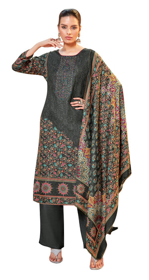 DRAVINAM Trends Women's Swaroski Work Unstitched Digital Printed Embroidered Winter Woollen Pashmina Salwar Suit Dress Material with Woolen Shawl Dupatta