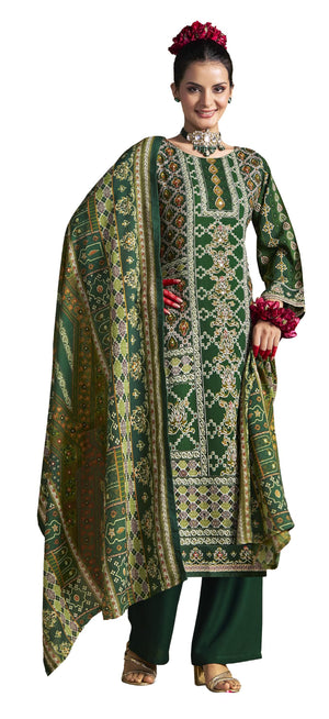 DRAVINAM Trends Women's Unstitched Rayon Salwar Suit Dress Material – Heavy Viscose Printed Top with Handwork II Pure Viscose Plain Bottom II Pure Cotton Mal Mal Printed Dupatta